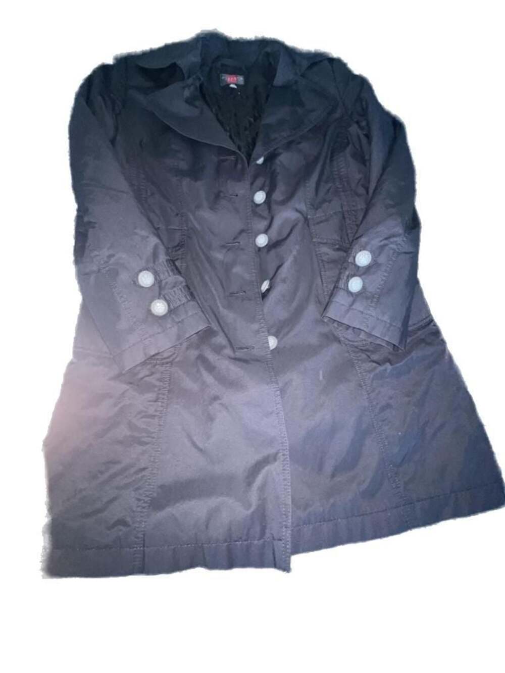 Gallery Petite Black Button-Front Quilted Lined Trench Coat